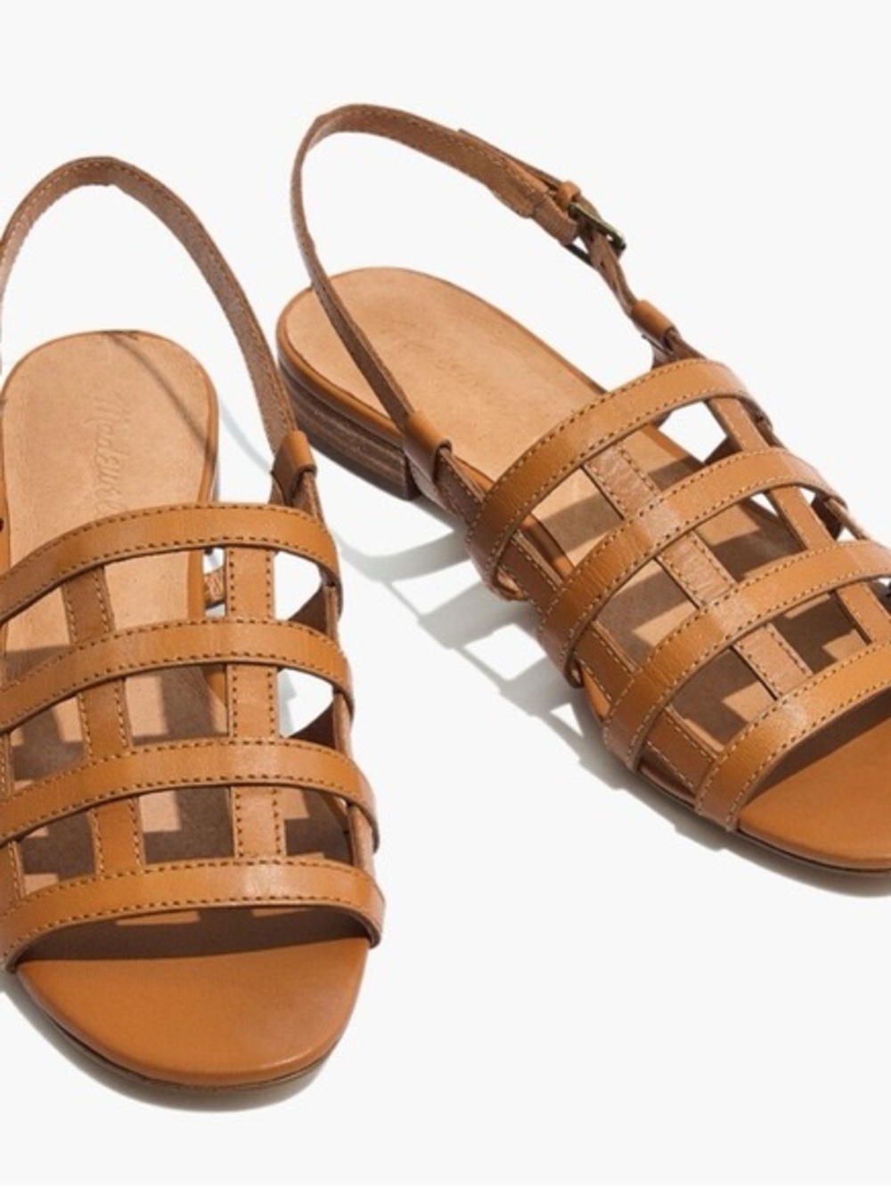 Madewell Rowan Cage Woven Tan Leather Strappy Slingback Sandals Flats Size 6